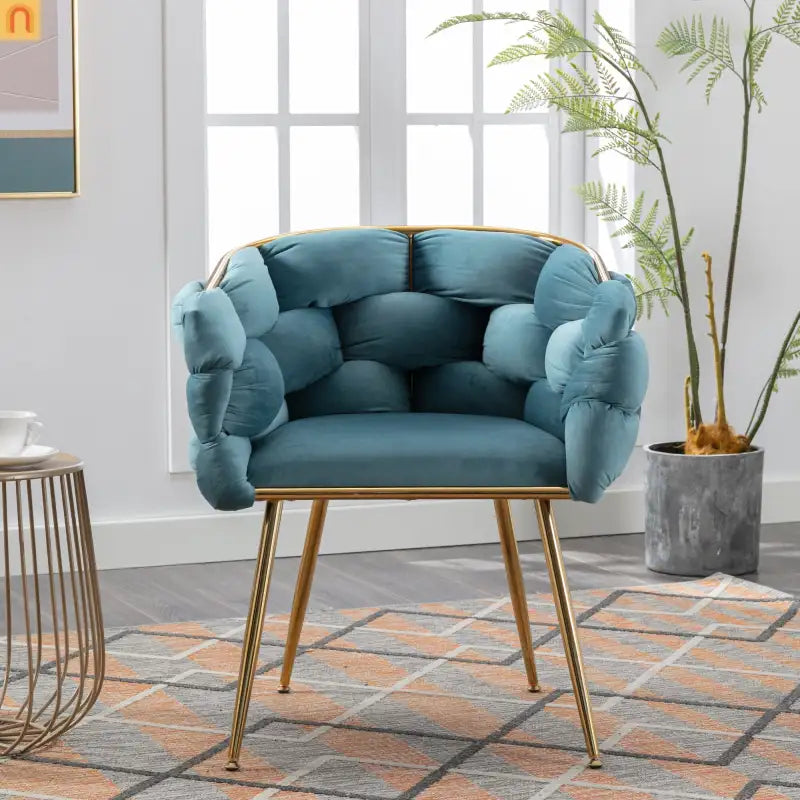 Accent Chair Velvet Blue Gold Legs Cotton Fill 220 lb 28in
