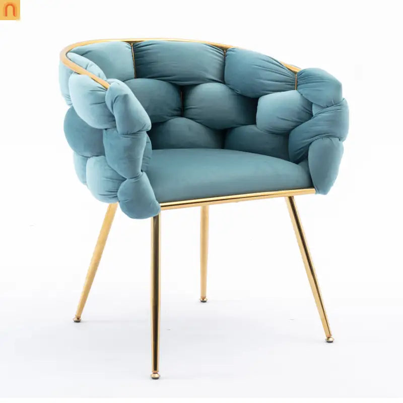 Accent Chair Velvet Blue Gold Legs Cotton Fill 220 lb 28in