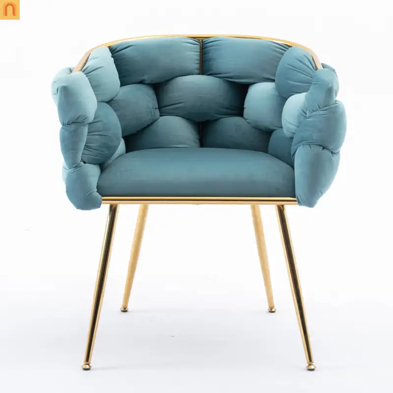 Accent Chair Velvet Blue Gold Legs Cotton Fill 220 lb 28in