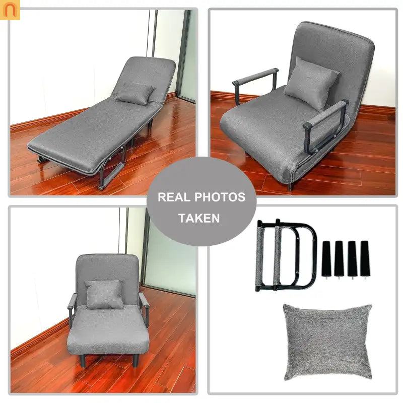 Chair Folding Convertible Gray Linen 2-in-1 Sofa Bed Compact