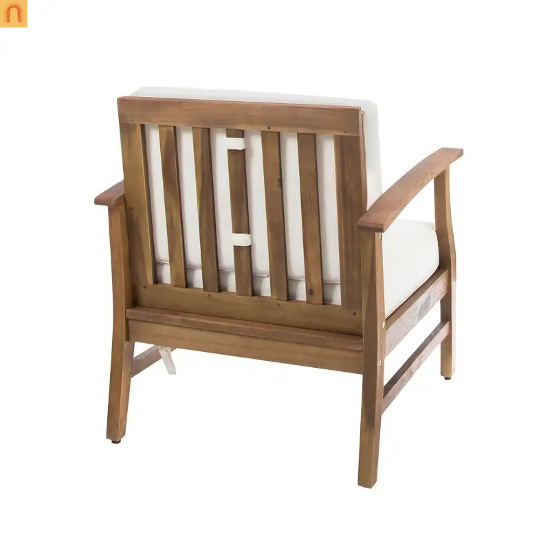 Outdoor Club Chair Acacia Wood Cream Cushion 400 lb Cap 28.25in