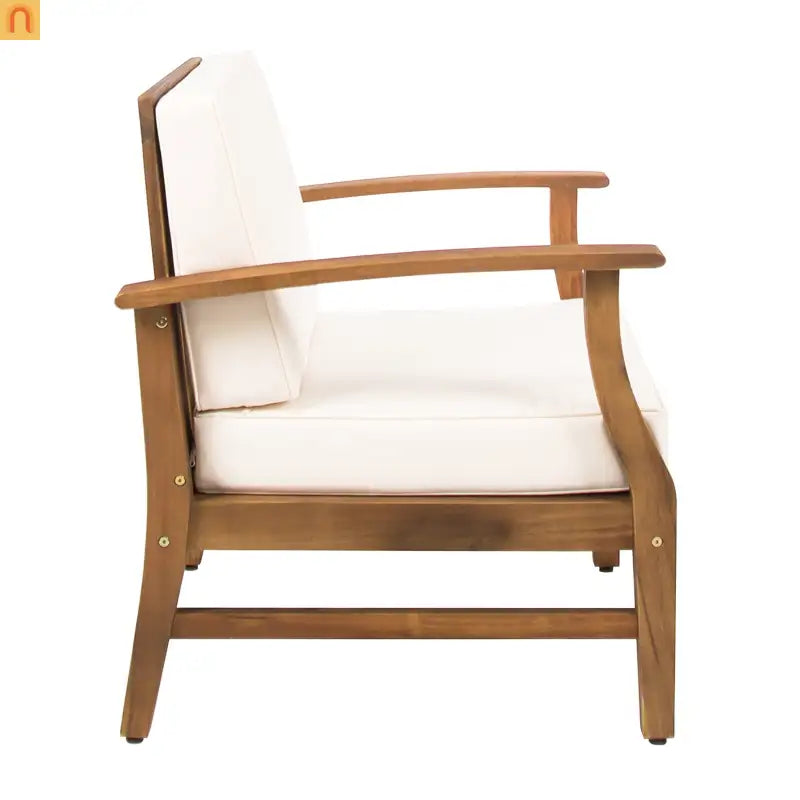 Outdoor Club Chair Acacia Wood Cream Cushion 400 lb Cap 28.25in