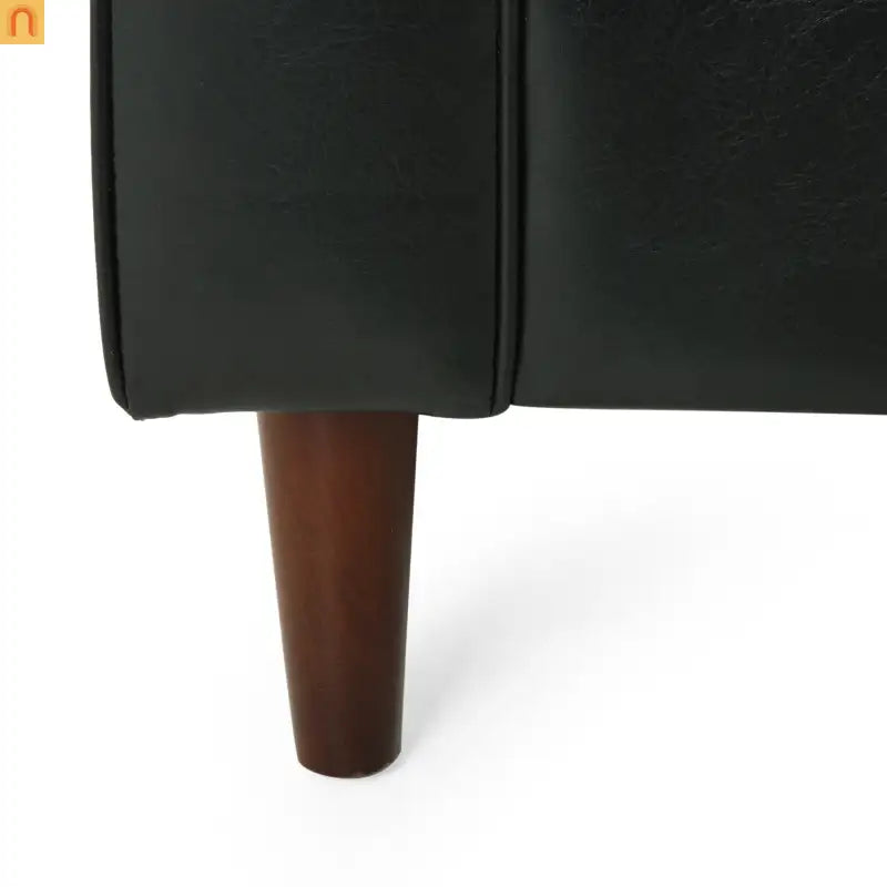 Accent Chair PU Leather Black Birch Wood Legs 44in Wide