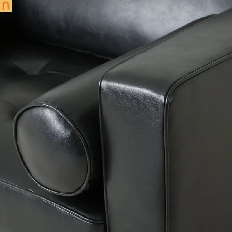 Accent Chair PU Leather Black Birch Wood Legs 44in Wide