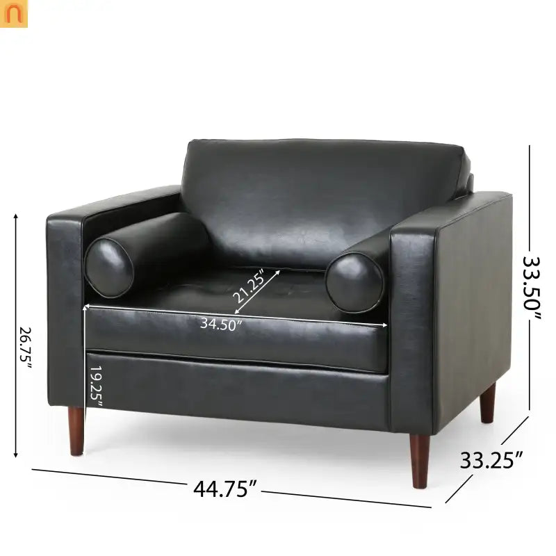 Accent Chair PU Leather Black Birch Wood Legs 44in Wide