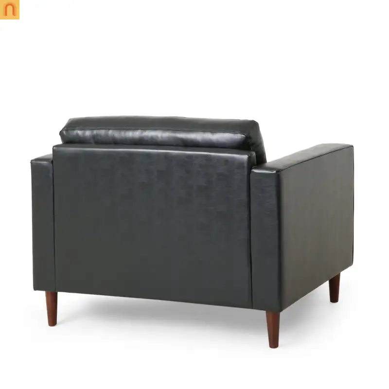 Accent Chair PU Leather Black Birch Wood Legs 44in Wide