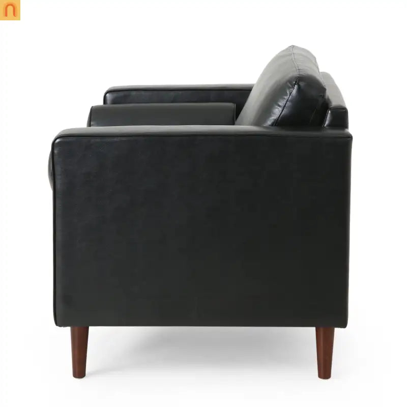 Accent Chair PU Leather Black Birch Wood Legs 44in Wide
