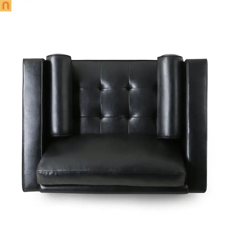 Accent Chair PU Leather Black Birch Wood Legs 44in Wide