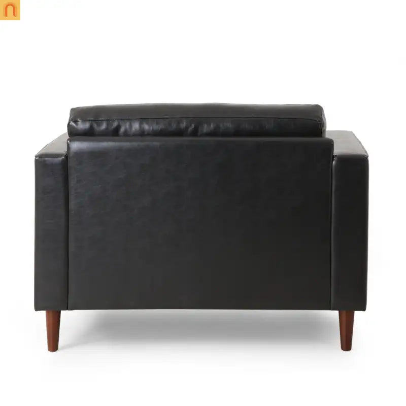 Accent Chair PU Leather Black Birch Wood Legs 44in Wide