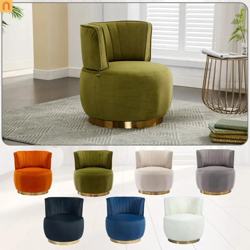 Accent Chair Barrel Swivel Velvet Olive Green 360 Degree 300 lb 25in