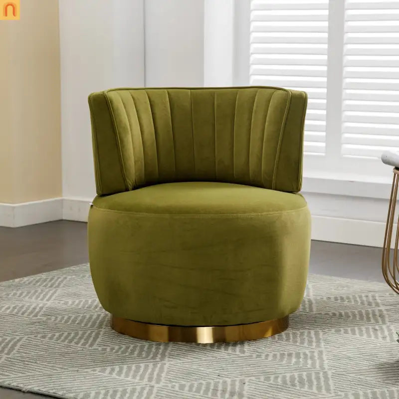Accent Chair Barrel Swivel Velvet Olive Green 360 Degree 300 lb 25in
