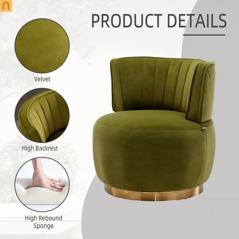 Accent Chair Barrel Swivel Velvet Olive Green 360 Degree 300 lb 25in