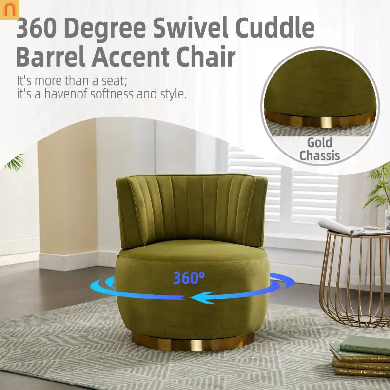 Accent Chair Barrel Swivel Velvet Olive Green 360 Degree 300 lb 25in