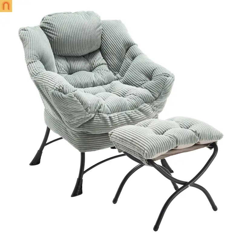 Accent Chair Lounge Flannelette Light Green Ottoman