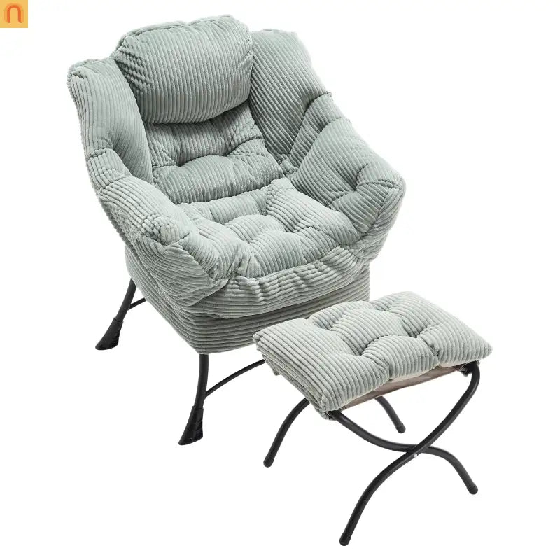 Accent Chair Lounge Flannelette Light Green Ottoman