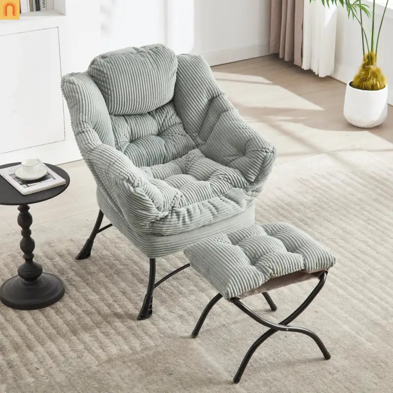 Accent Chair Lounge Flannelette Light Green Ottoman
