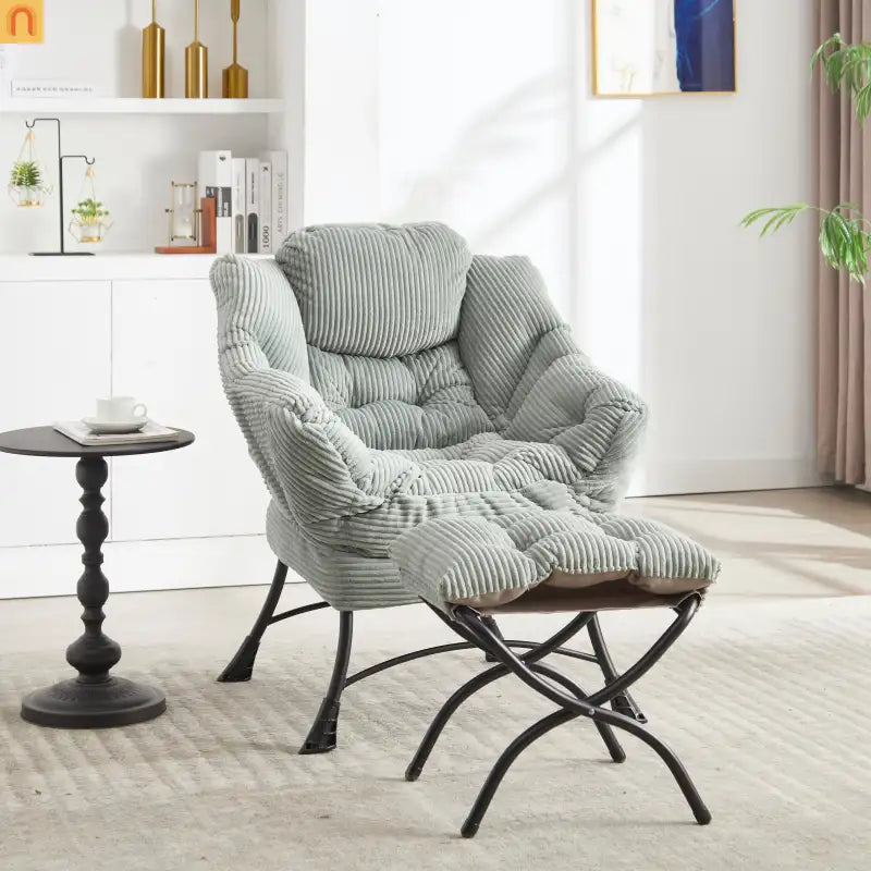 Accent Chair Lounge Flannelette Light Green Ottoman