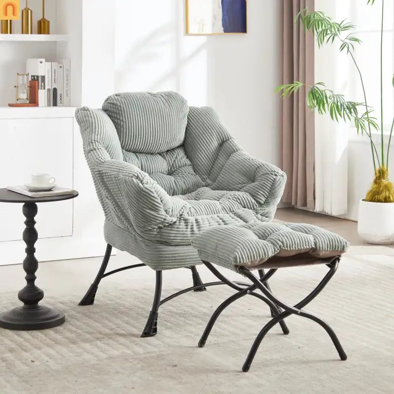 Accent Chair Lounge Flannelette Light Green Ottoman