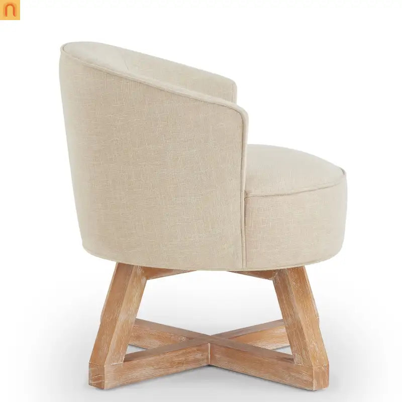 Accent Chair Swivel Linen Beige Cross Wood Base 360 Degree 27in