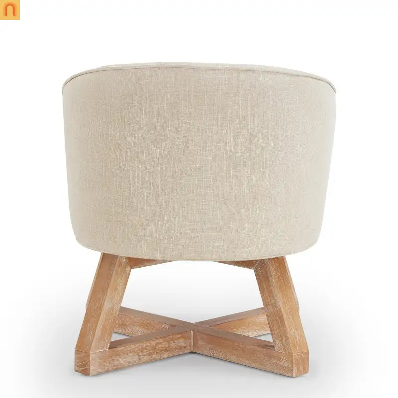 Accent Chair Swivel Linen Beige Cross Wood Base 360 Degree 27in