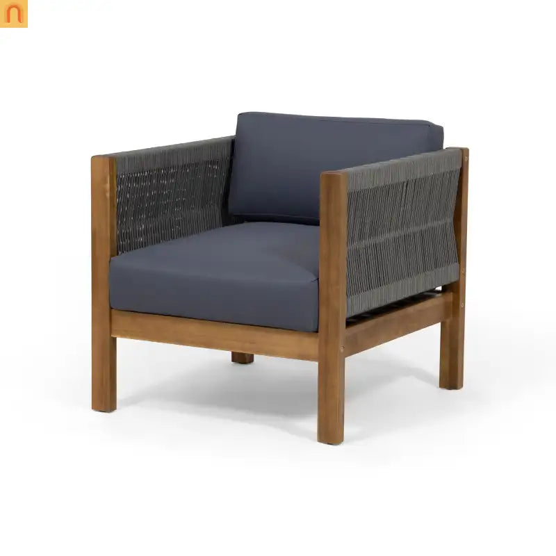 Outdoor Club Chair Acacia Wood Rattan Rope Teak 27.25in
