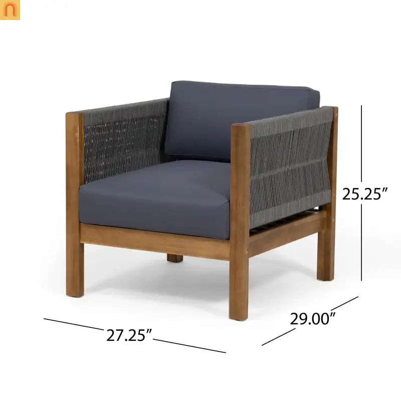 Outdoor Club Chair Acacia Wood Rattan Rope Teak 27.25in