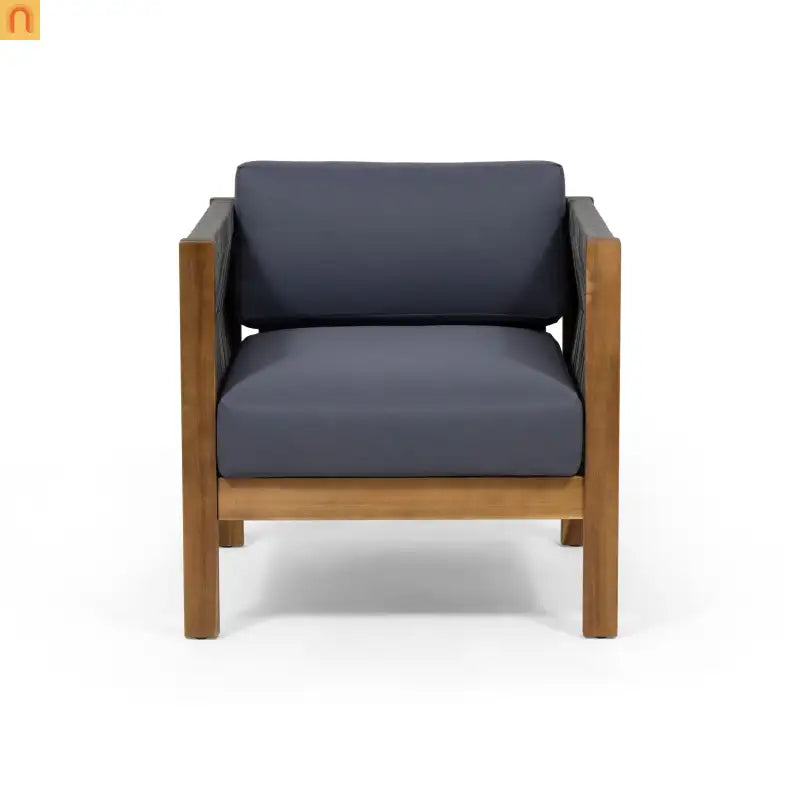 Outdoor Club Chair Acacia Wood Rattan Rope Teak 27.25in