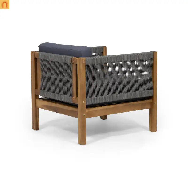Outdoor Club Chair Acacia Wood Rattan Rope Teak 27.25in