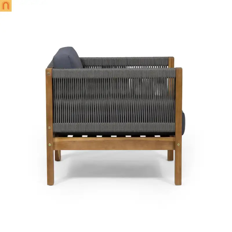 Outdoor Club Chair Acacia Wood Rattan Rope Teak 27.25in