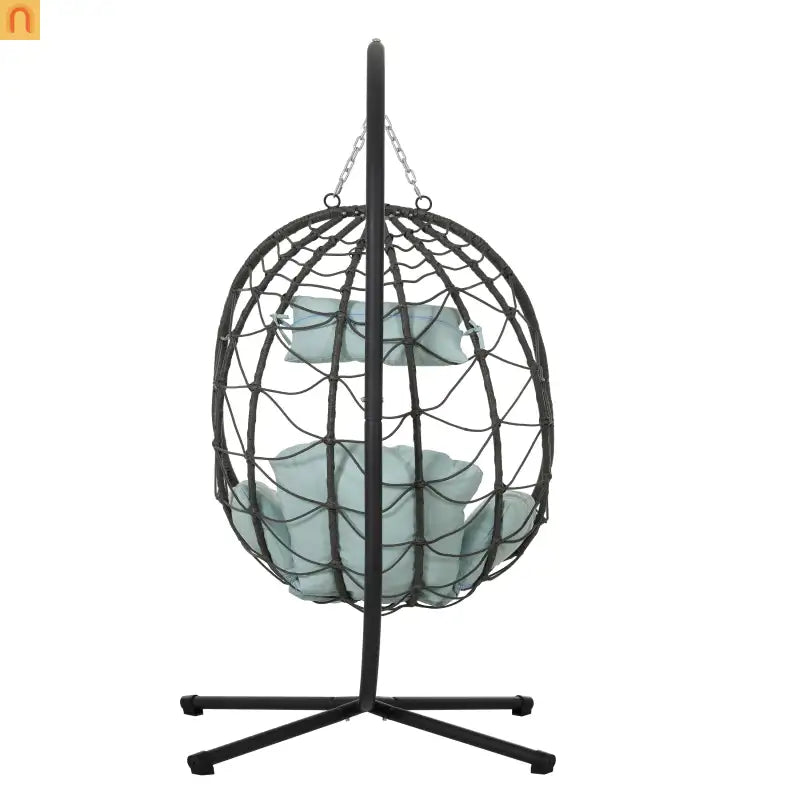 Outdoor Hanging Egg Chair Wicker Gray with Stand Foldable 76.8in