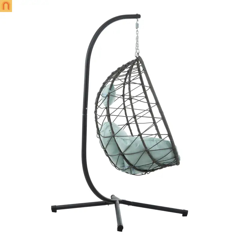 Outdoor Hanging Egg Chair Wicker Gray with Stand Foldable 76.8in