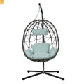 Outdoor Hanging Egg Chair Wicker Gray with Stand Foldable 76.8in