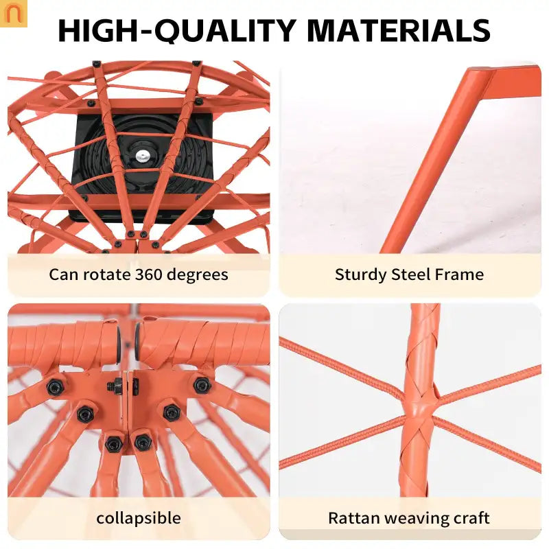 Outdoor Egg Chair Swivel PE Rattan Orange Red 330 lb Capacity 57in