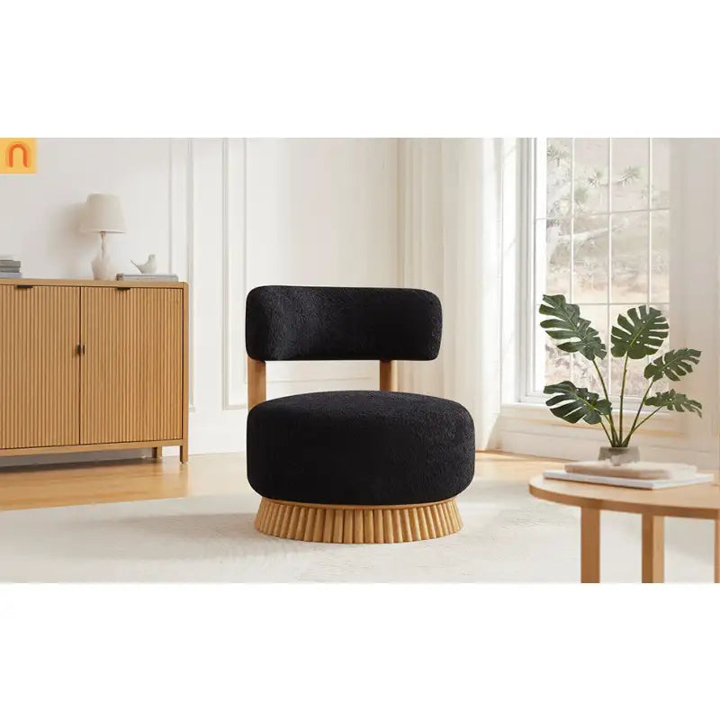 Accent Chair Farmhouse Boucle Black Wood Slender Base 27in Wide