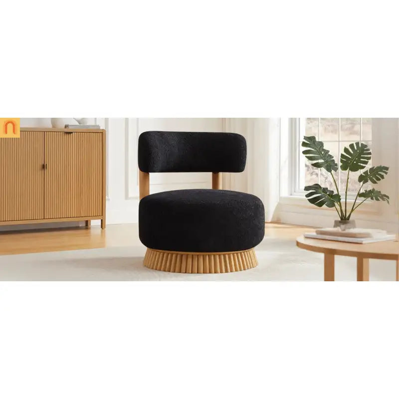 Accent Chair Farmhouse Boucle Black Wood Slender Base 27in Wide