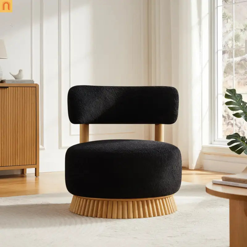 Accent Chair Farmhouse Boucle Black Wood Slender Base 27in Wide