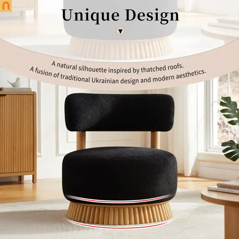 Accent Chair Farmhouse Boucle Black Wood Slender Base 27in Wide