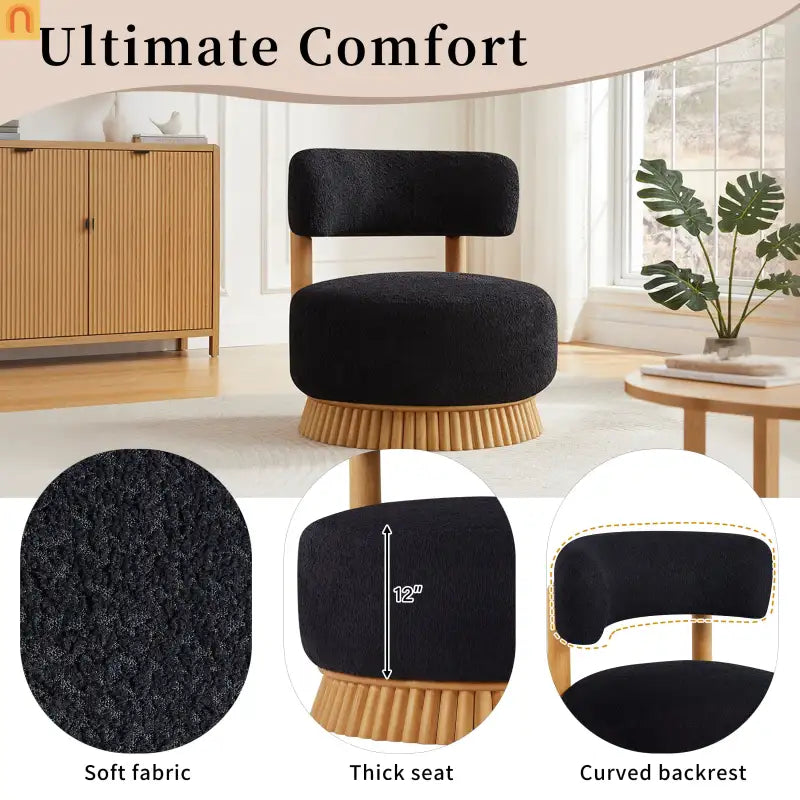 Accent Chair Farmhouse Boucle Black Wood Slender Base 27in Wide