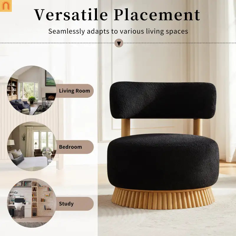 Accent Chair Farmhouse Boucle Black Wood Slender Base 27in Wide