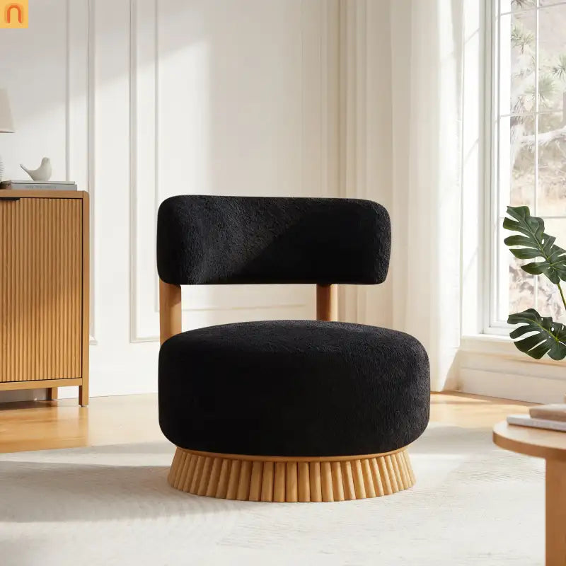 Accent Chair Farmhouse Boucle Black Wood Slender Base 27in Wide