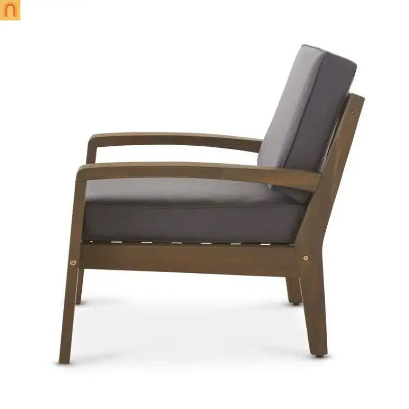 Outdoor Club Chair Acacia Wood Slat Panel Gray Cushion Set of 2