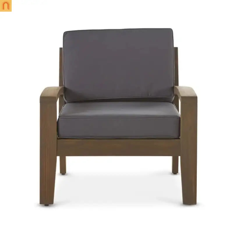 Outdoor Club Chair Acacia Wood Slat Panel Gray Cushion Set of 2
