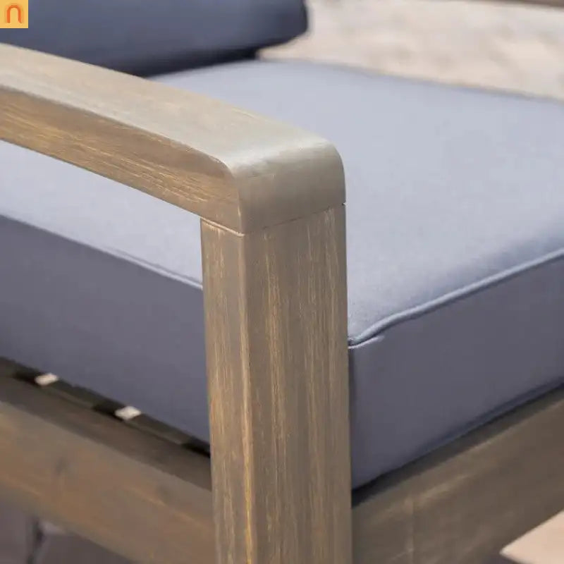 Outdoor Club Chair Acacia Wood Slat Panel Gray Cushion Set of 2