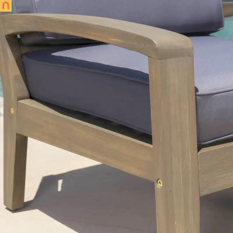 Outdoor Club Chair Acacia Wood Slat Panel Gray Cushion Set of 2
