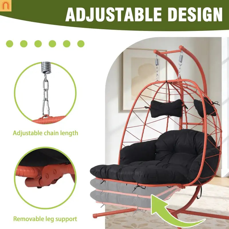 Outdoor Hanging Egg Chair Wicker Orange 2-Person 600 lb Cap