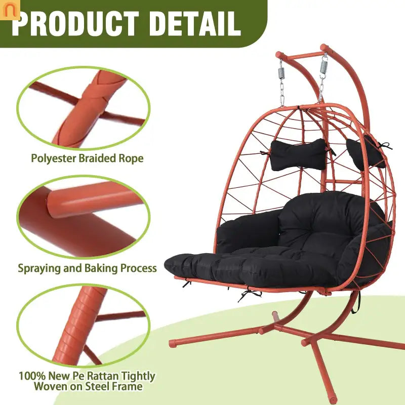 Outdoor Hanging Egg Chair Wicker Orange 2-Person 600 lb Cap