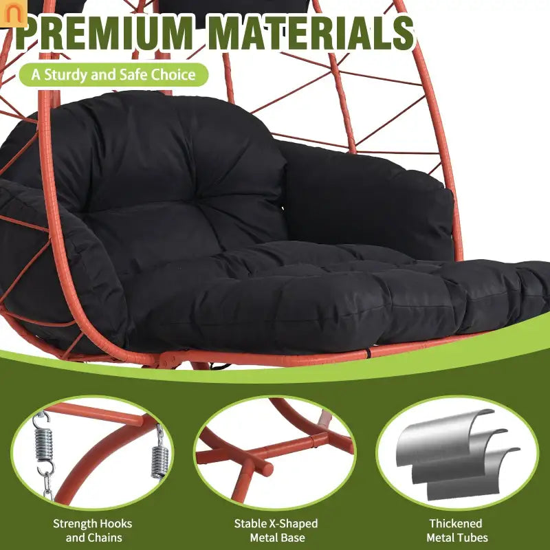 Outdoor Hanging Egg Chair Wicker Orange 2-Person 600 lb Cap