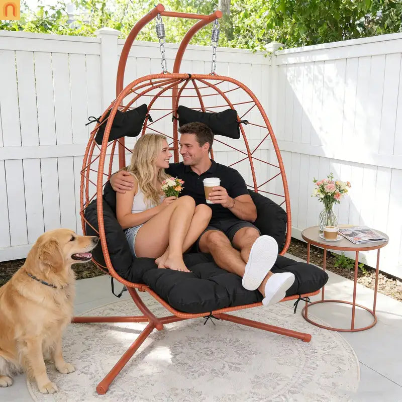 Outdoor Hanging Egg Chair Wicker Orange 2-Person 600 lb Cap