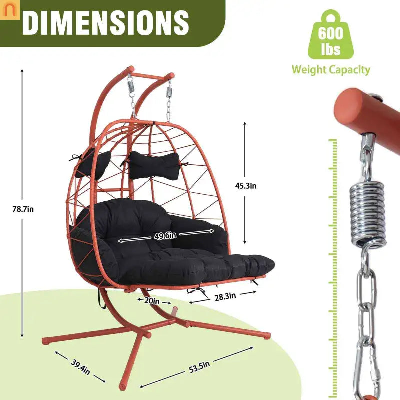 Outdoor Hanging Egg Chair Wicker Orange 2-Person 600 lb Cap