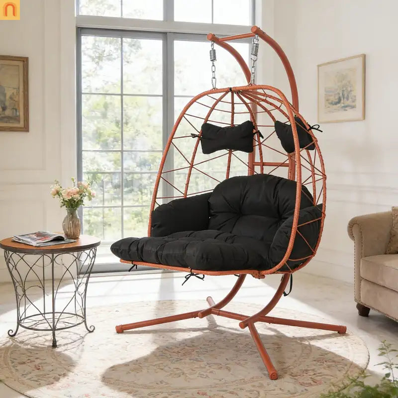 Outdoor Hanging Egg Chair Wicker Orange 2-Person 600 lb Cap